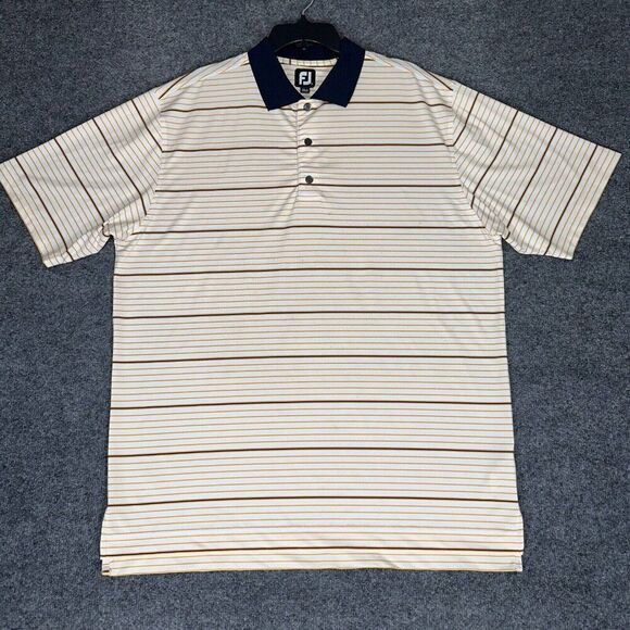 Footjoy Shirt Mens XL Yellow Polo Striped Golf FJ Performance Short Sleeve Adult - Picture 1 of 8